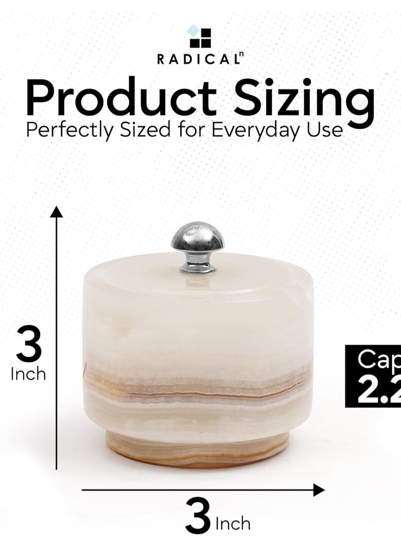 راديكالن وعاء ملح رخامي من راديكالن بغطاء، مصنوع يدويًا من العقيق الأبيض، مقاس 3 بوصات، مناسب لسطح المطبخ، مثالي لوضع التوابل، ووعاء الملح، وحاوية التوابل لملح البحر الخشن. - Image 4